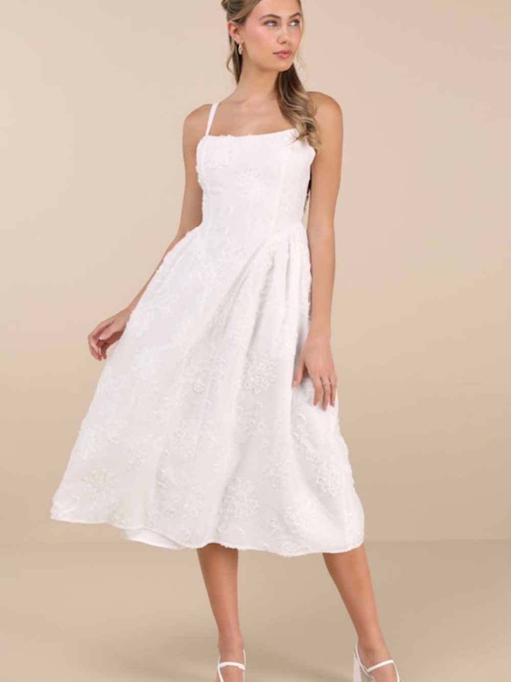 Lulus Teodora White Floral Applique Lace-up Midi Dress - Size XL